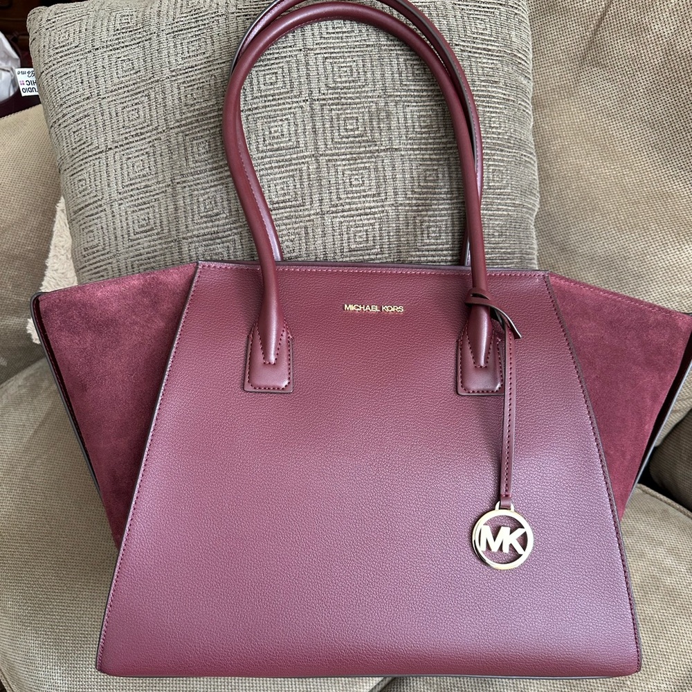 Plum Purple Cranberry Michael Kors Avril Extra-Large Leather & Suede Tote